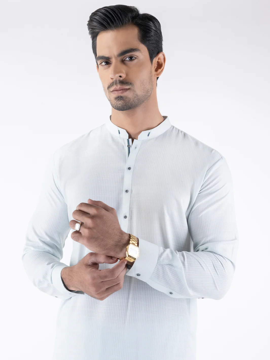 Light Blue Blended Kameez Shalwar - AL-KS-3156 - Image 3