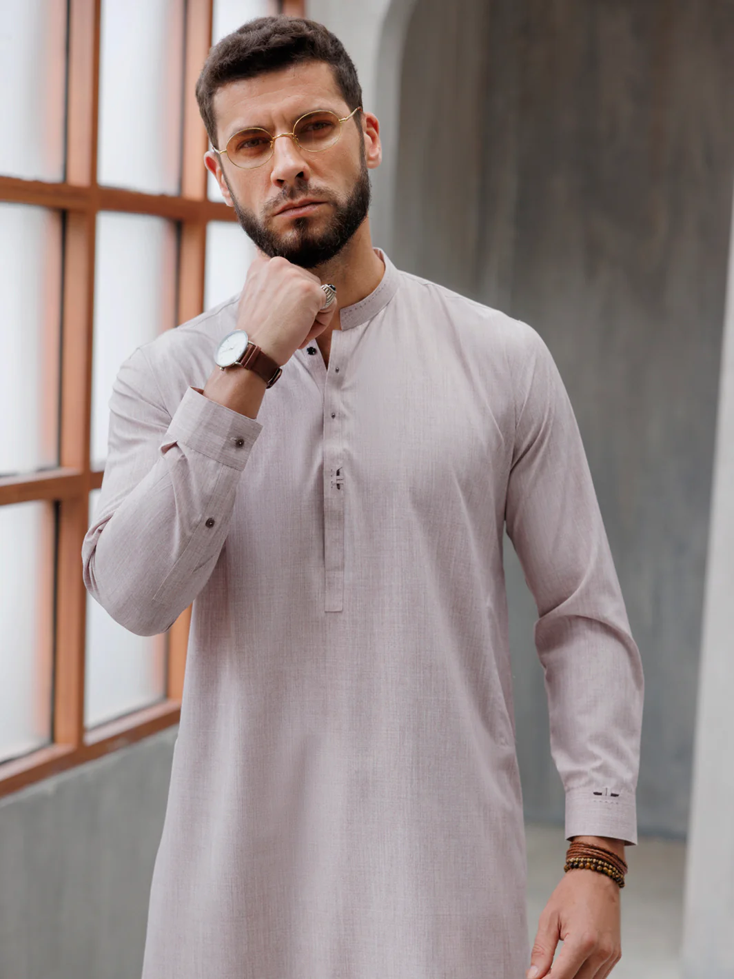 Light Peach Blended Kameez Shalwar - AL-KS-3160 - Image 5