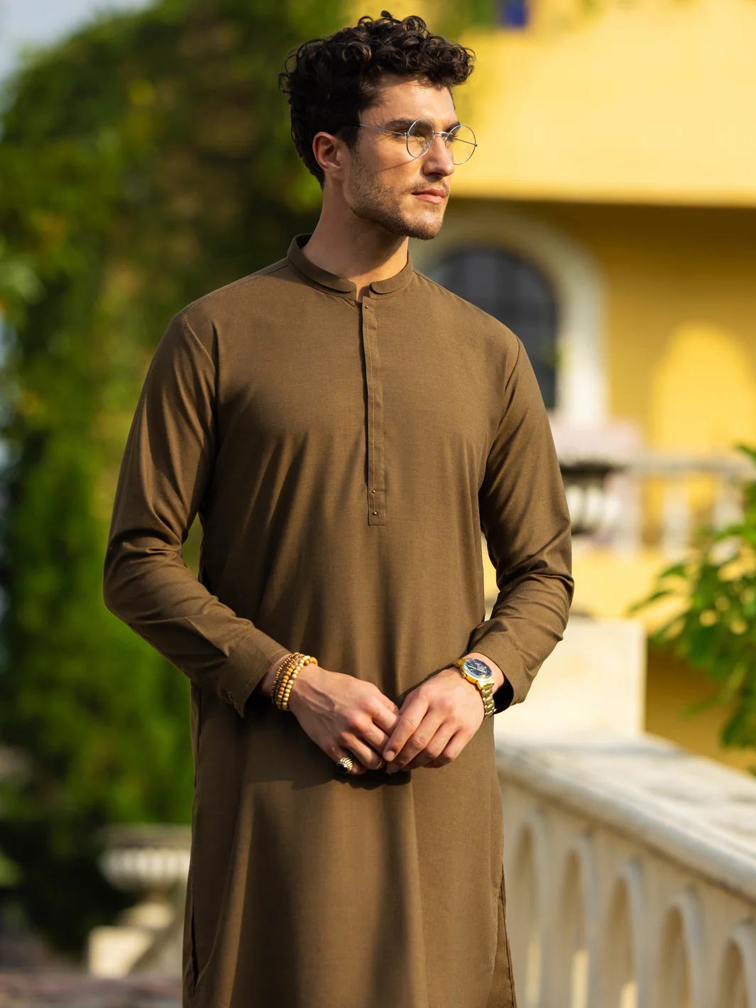 Olive Green Blended Kameez Shalwar - AL-KS-3165A - Image 2