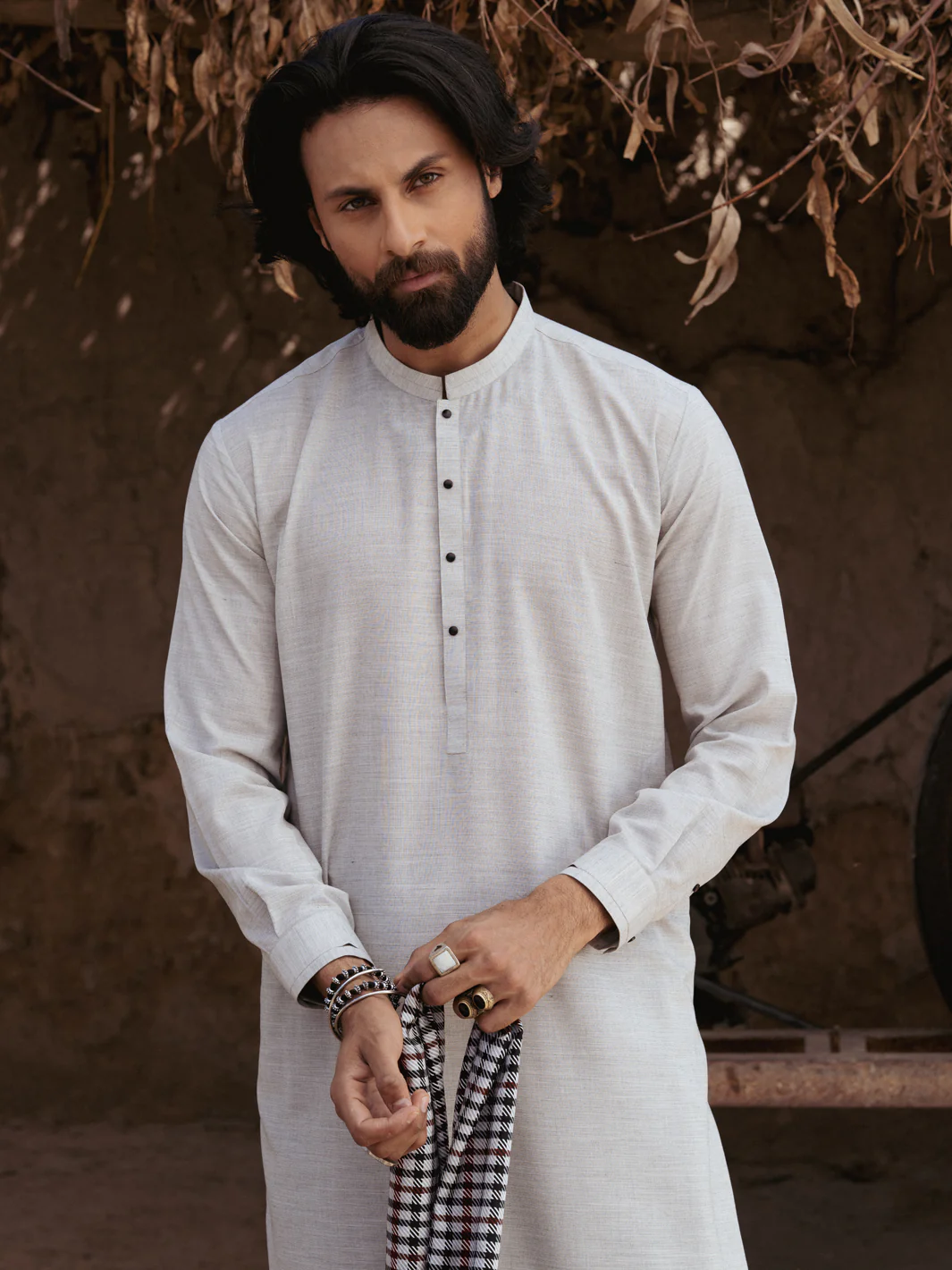 Ash Grey Blended Kameez Shalwar - AL-KS-3168 - Image 2