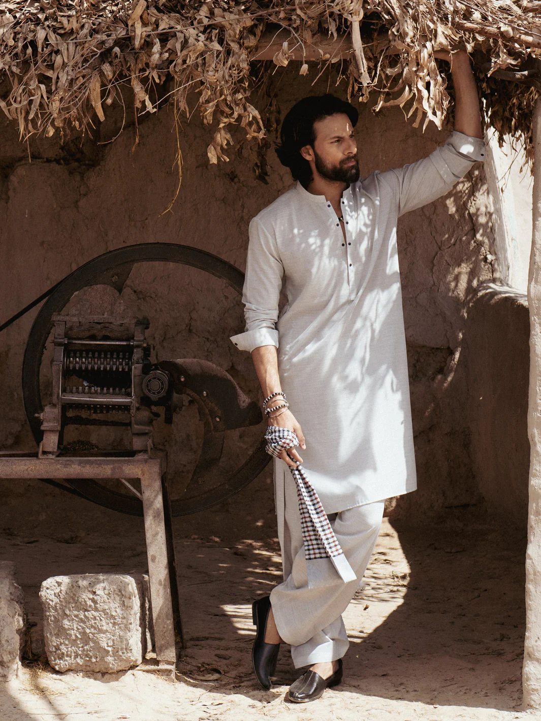 Ash Grey Blended Kameez Shalwar - AL-KS-3168 - Image 3