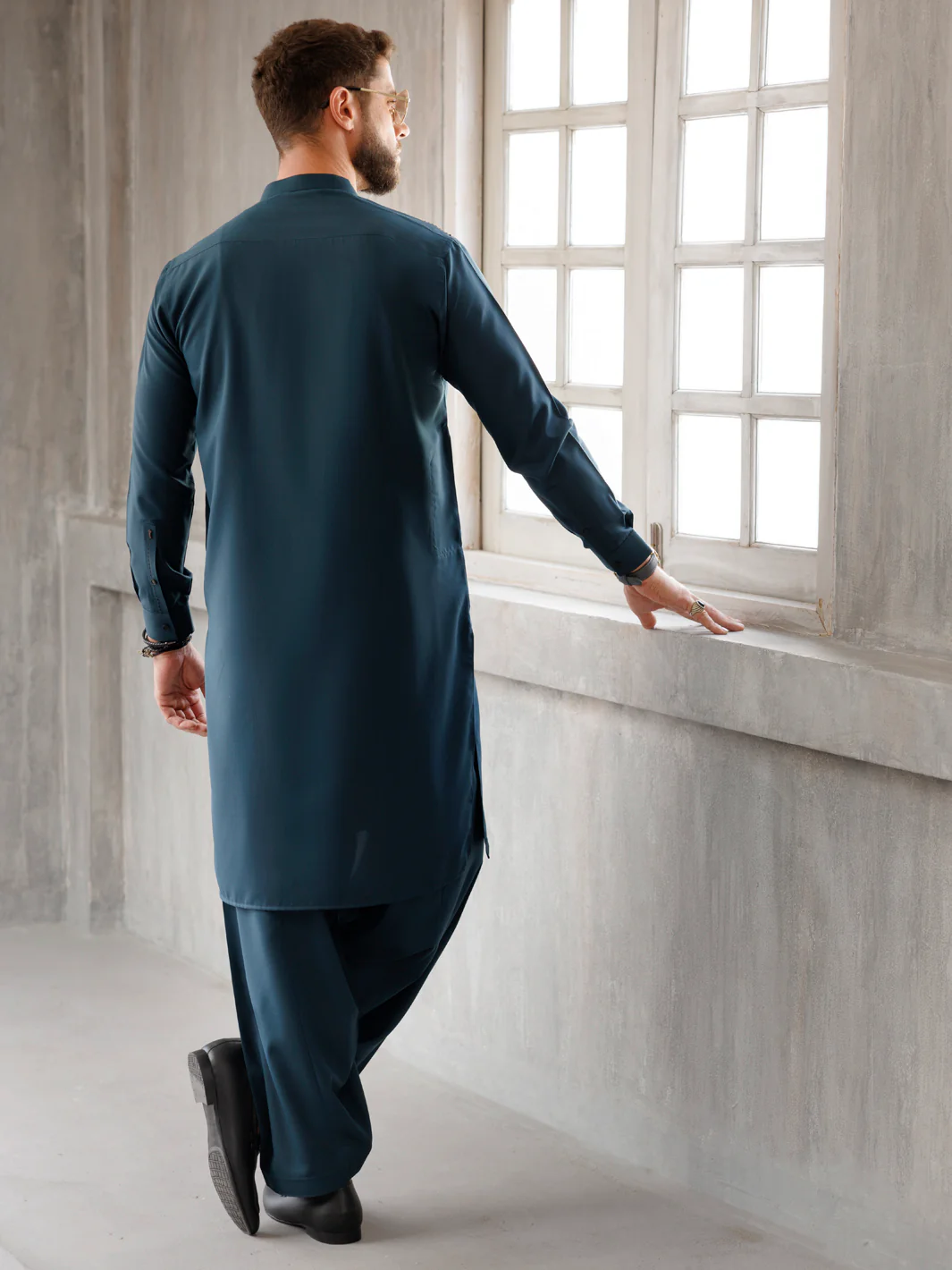 Teal Green Blended Kameez Shalwar - AL-KS-3172 - Image 3