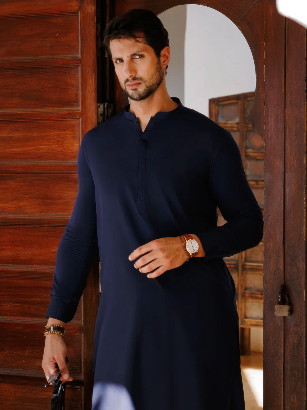 Navy Blue Blended Kameez Shalwar - AL-KS-3177 - Image 2