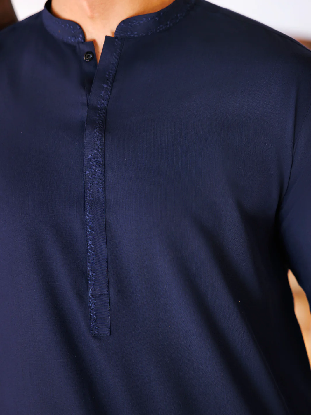 Navy Blue Blended Kameez Shalwar - AL-KS-3177 - Image 3
