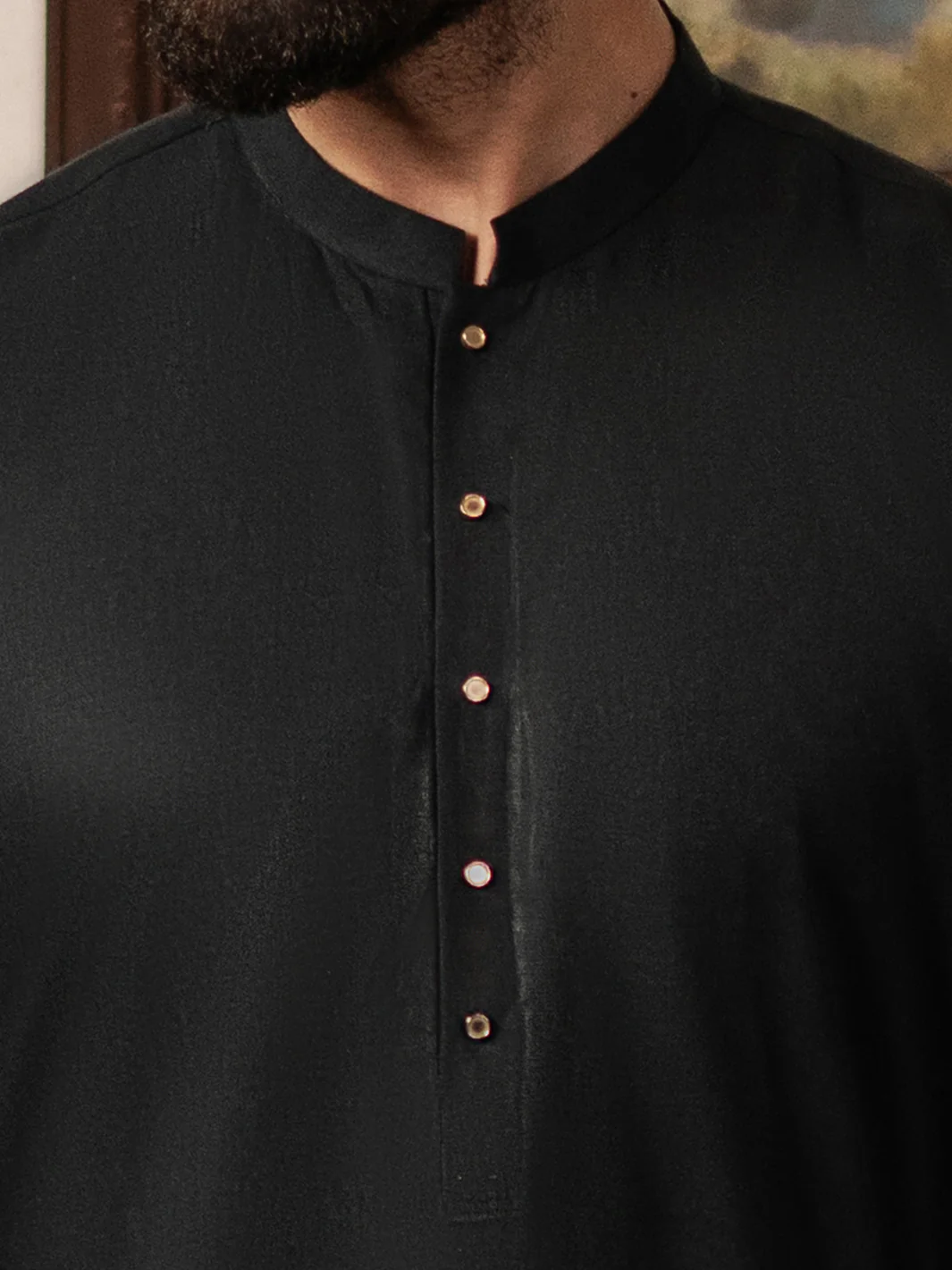 Black Cotton-Linen Kameez Shalwar - AL-KS-3182 - Image 3