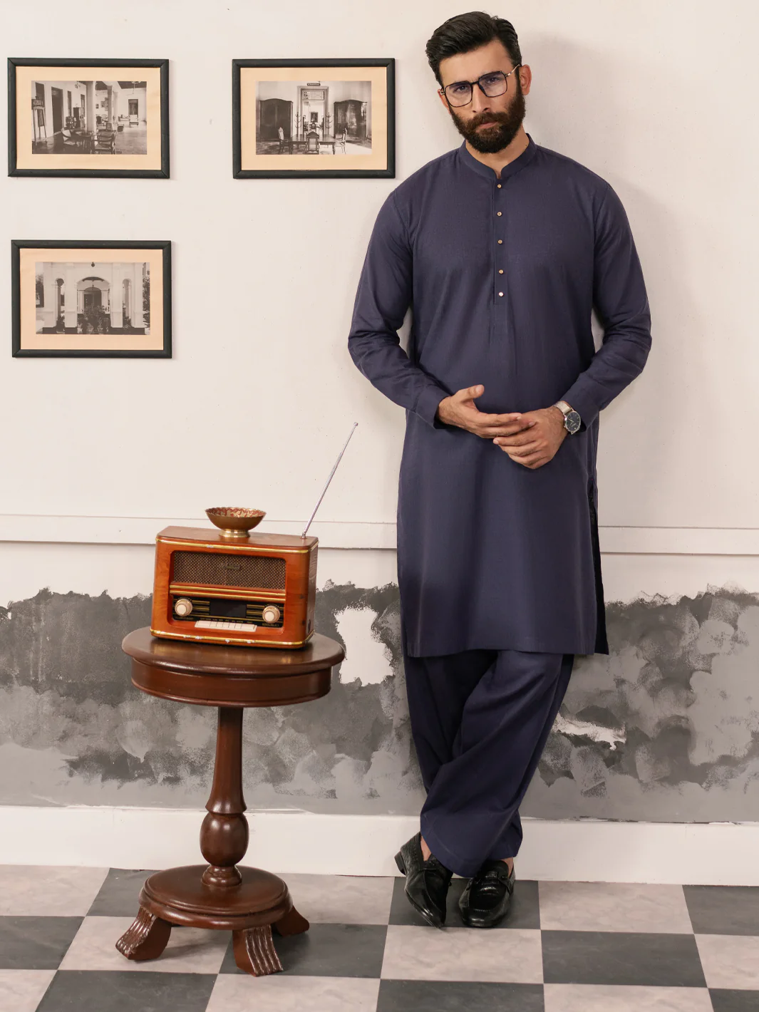 Dark Purple Cotton-Linen Kameez Shalwar - AL-KS-3183