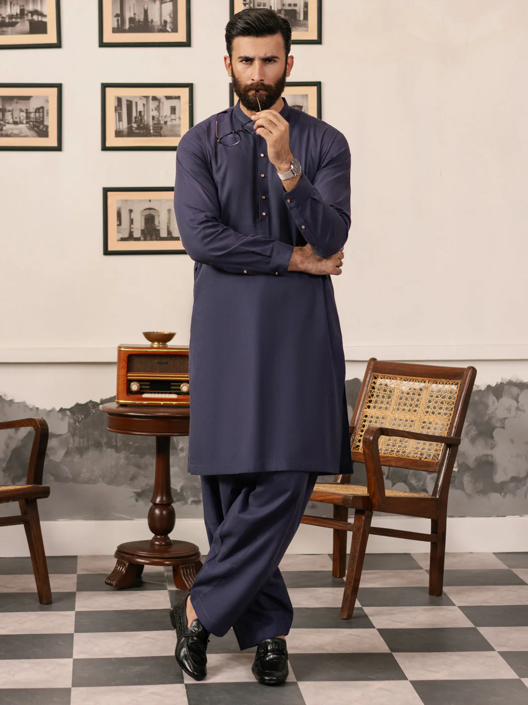 Dark Purple Cotton-Linen Kameez Shalwar - AL-KS-3183 - Image 3