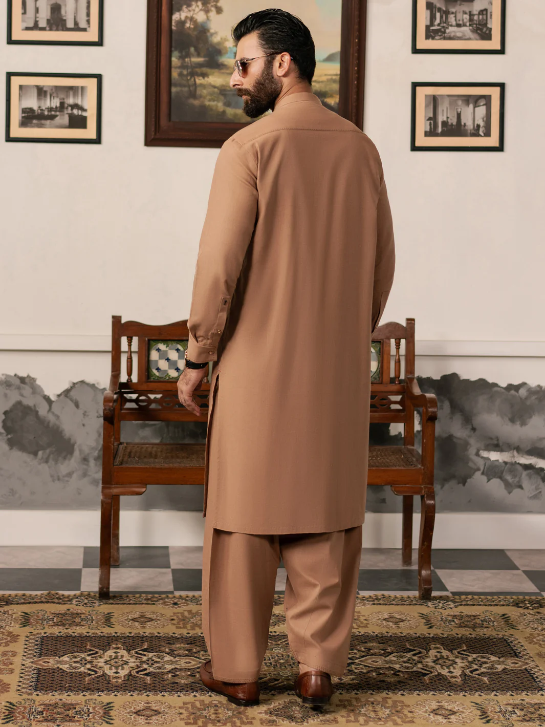 Brown Cotton-Linen Kameez Shalwar - AL-KS-3184 - Image 3