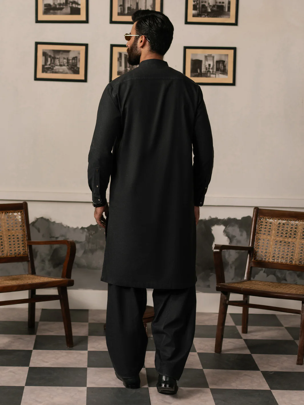 Charcoal Grey Cotton-Linen Kameez Shalwar - AL-KS-3185 - Image 4