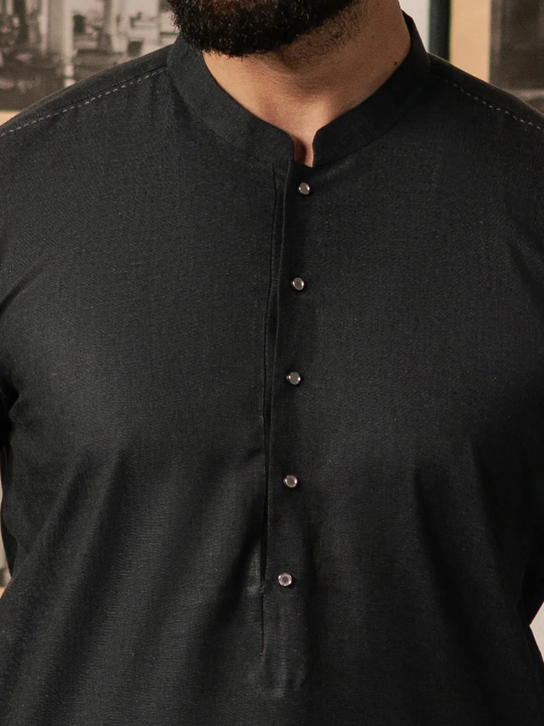 Charcoal Grey Cotton-Linen Kameez Shalwar - AL-KS-3185 - Image 5