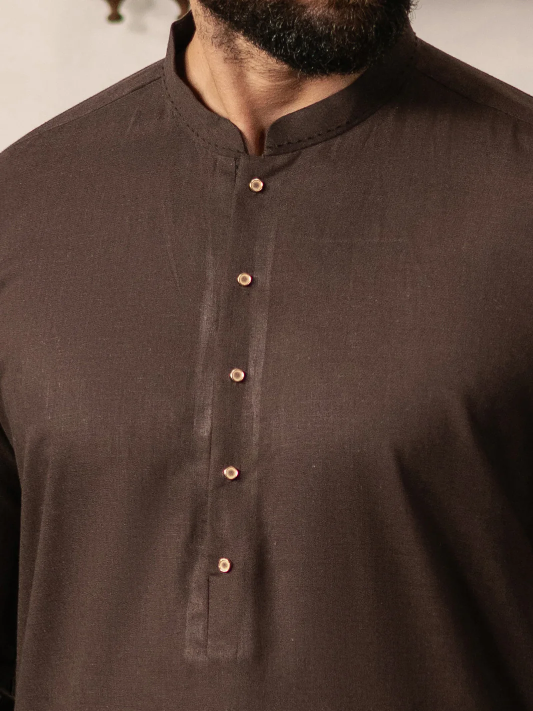 Dark Brown Cotton-Linen Kameez Shalwar - AL-KS-3186 - Image 3