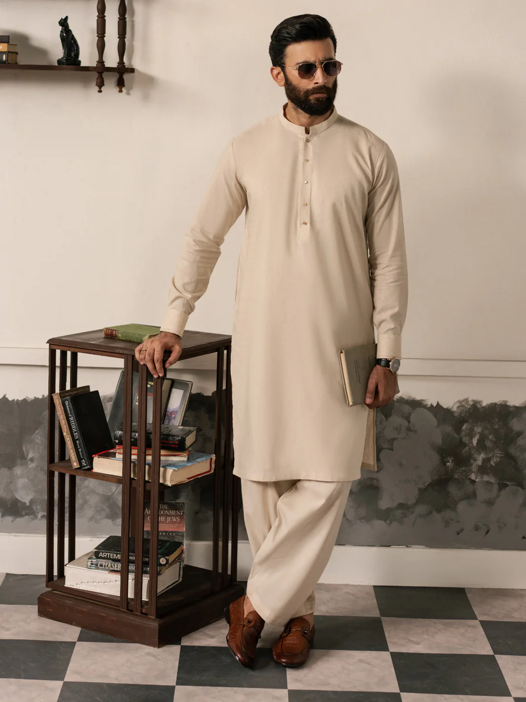 Beige Cotton-Linen Kameez Shalwar - AL-KS-3187
