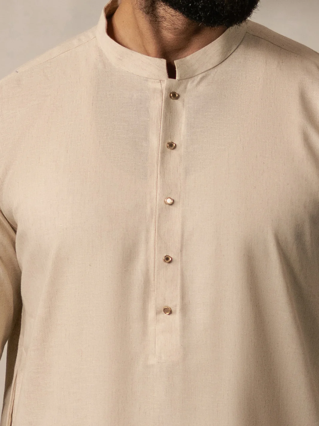 Beige Cotton-Linen Kameez Shalwar - AL-KS-3187 - Image 4