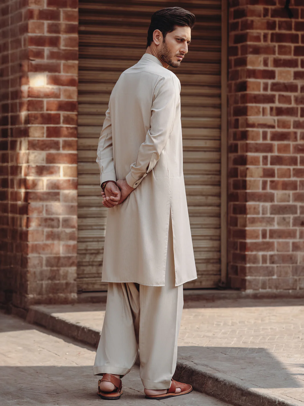 Beige Blended Kameez Shalwar - AL-KS-3195 - Image 4