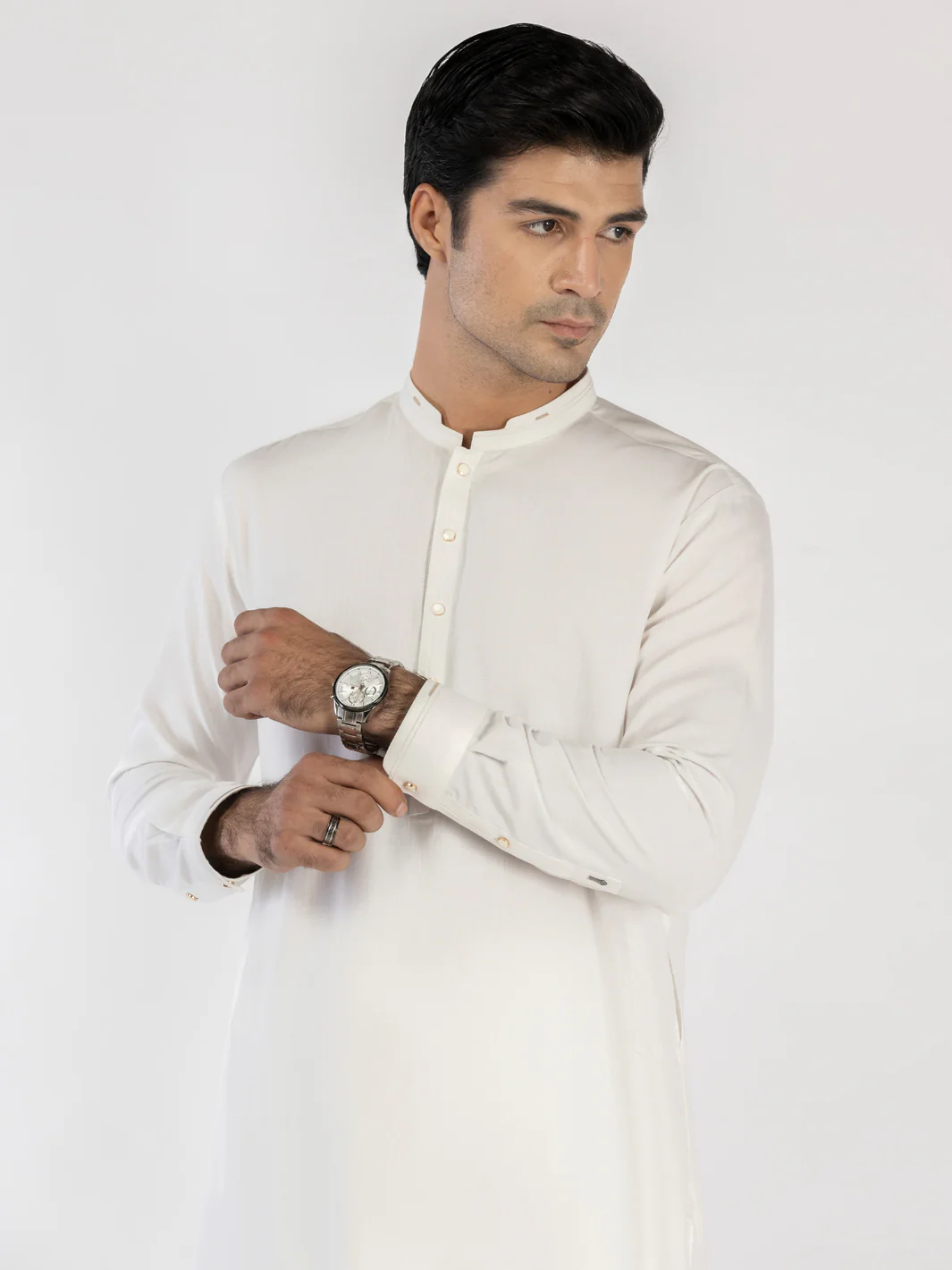 White Blended Kameez Shalwar - AL-KS-3199 - Image 2