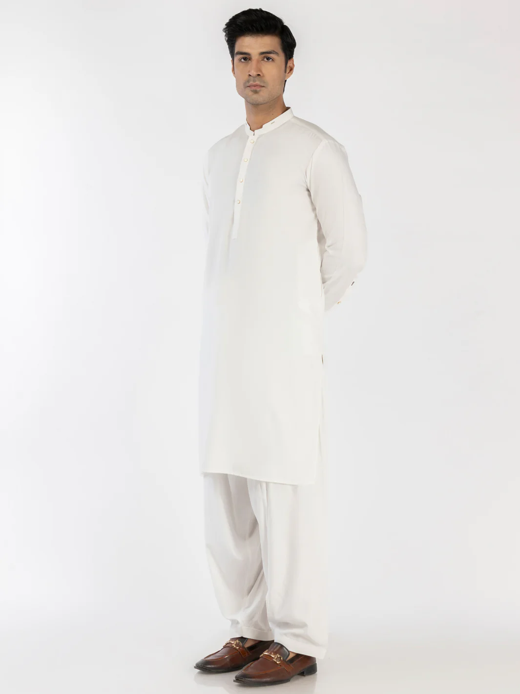 White Blended Kameez Shalwar - AL-KS-3199 - Image 3