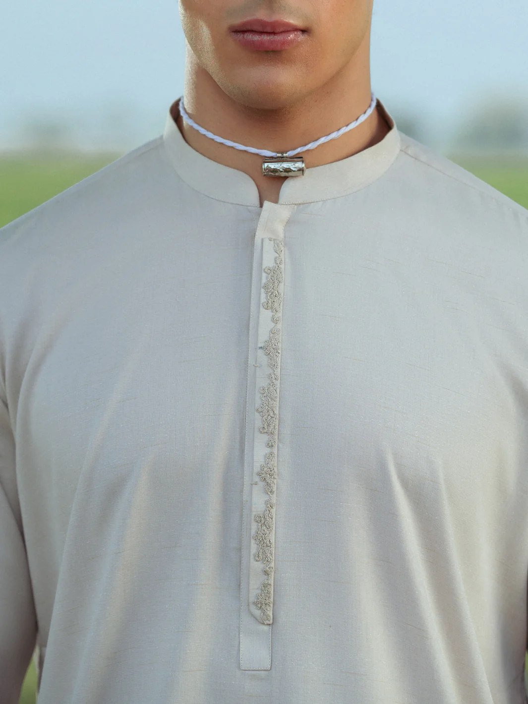 Beige Blended Kameez Shalwar - AL-KS-3212A - Image 3