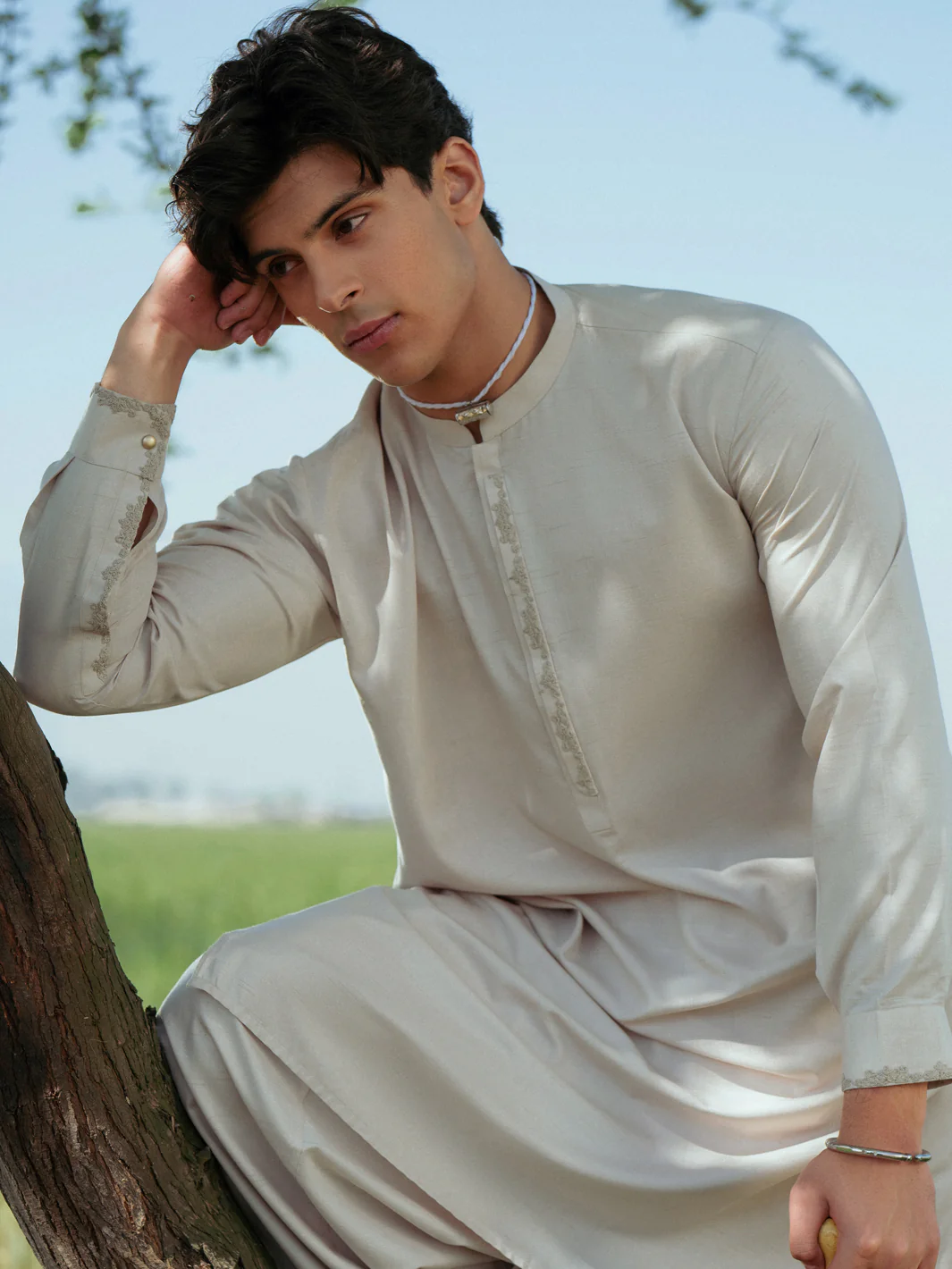 Beige Blended Kameez Shalwar - AL-KS-3212A - Image 4