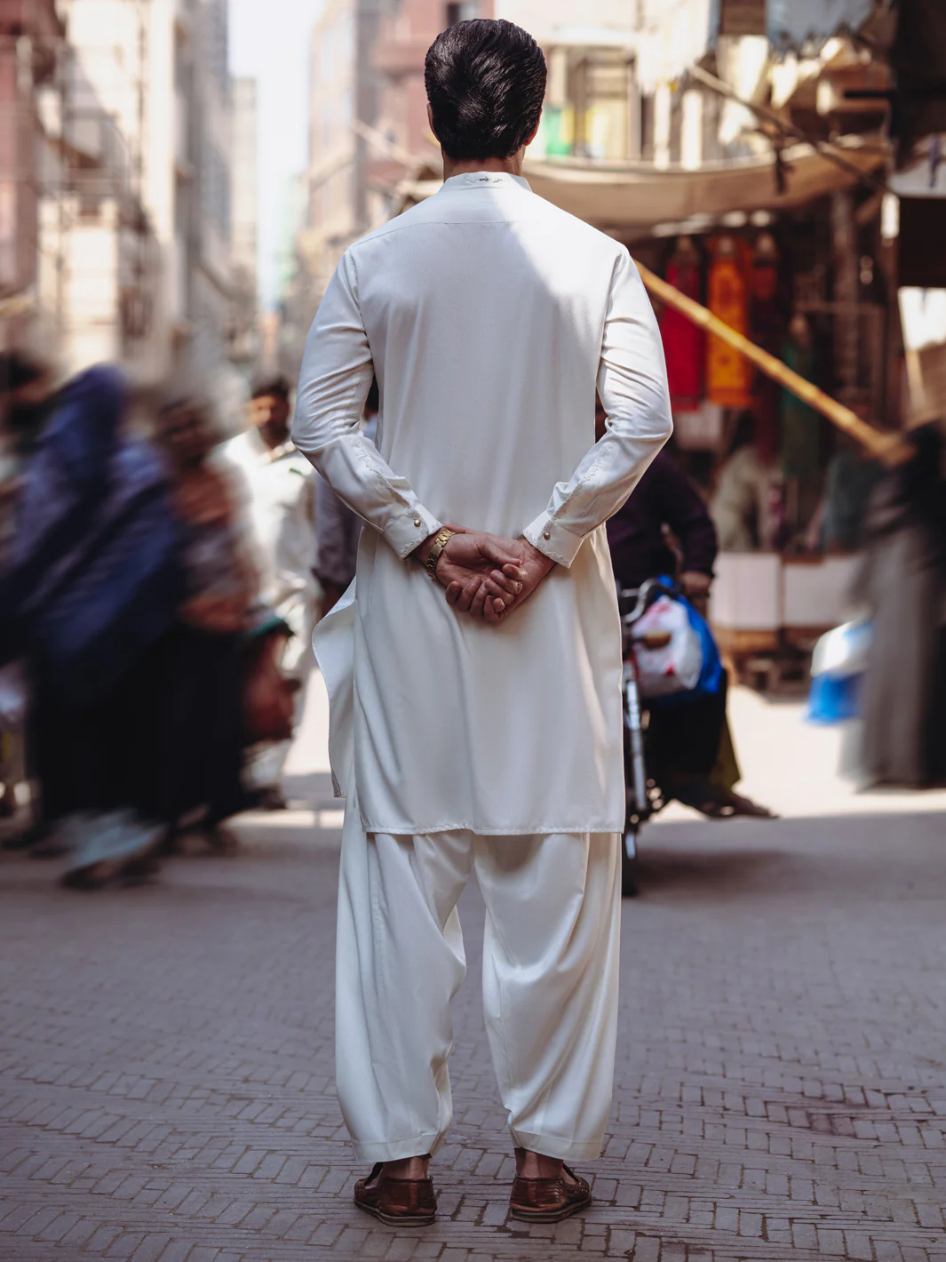 Off White Blended Kameez Shalwar - AL-KS-3212B - Image 3