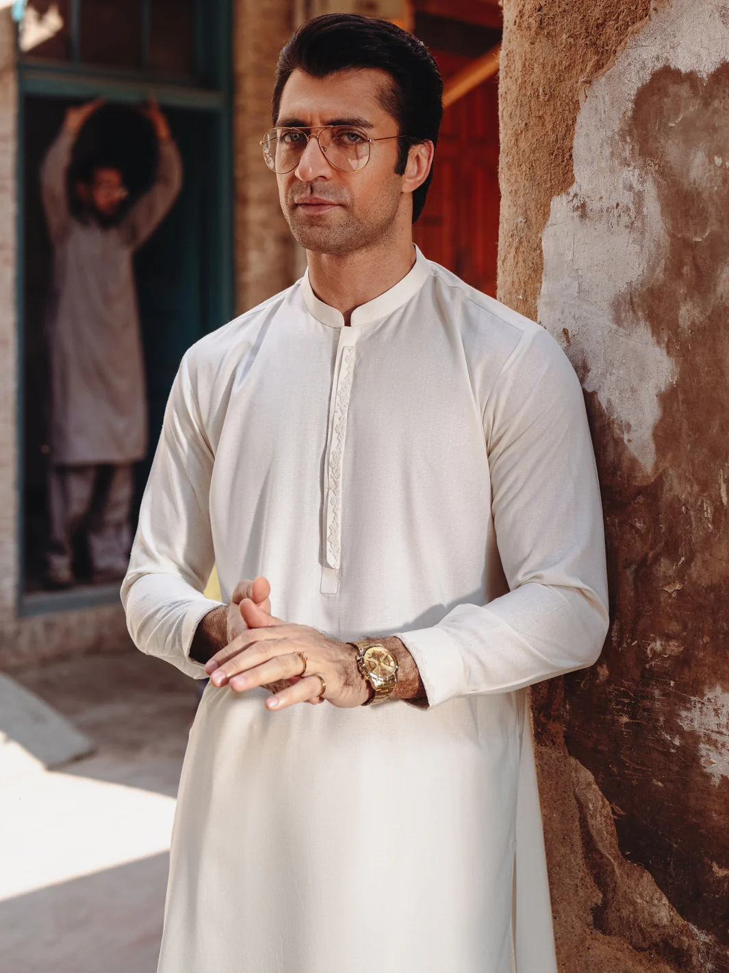 Off White Blended Kameez Shalwar - AL-KS-3212B - Image 6