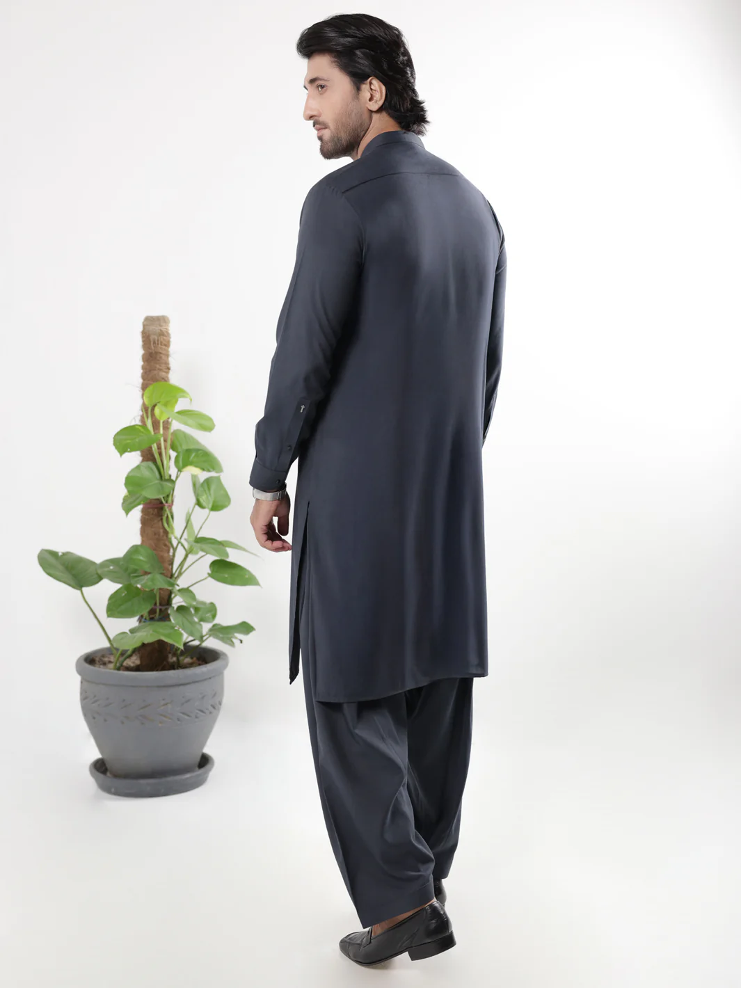 Charcoal Grey Blended Kameez Shalwar - AL-KS-3214 - Image 2