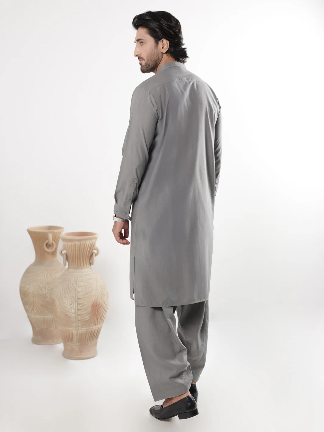 Light Grey Blended Kameez Shalwar - AL-KS-3218 - Image 2