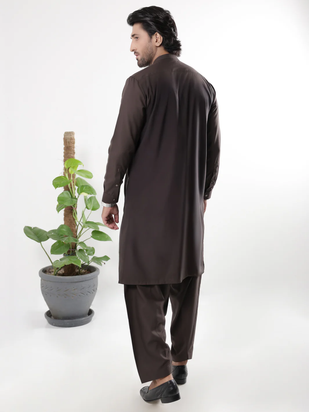 Brown Blended Kameez Shalwar - AL-KS-3224B - Image 2