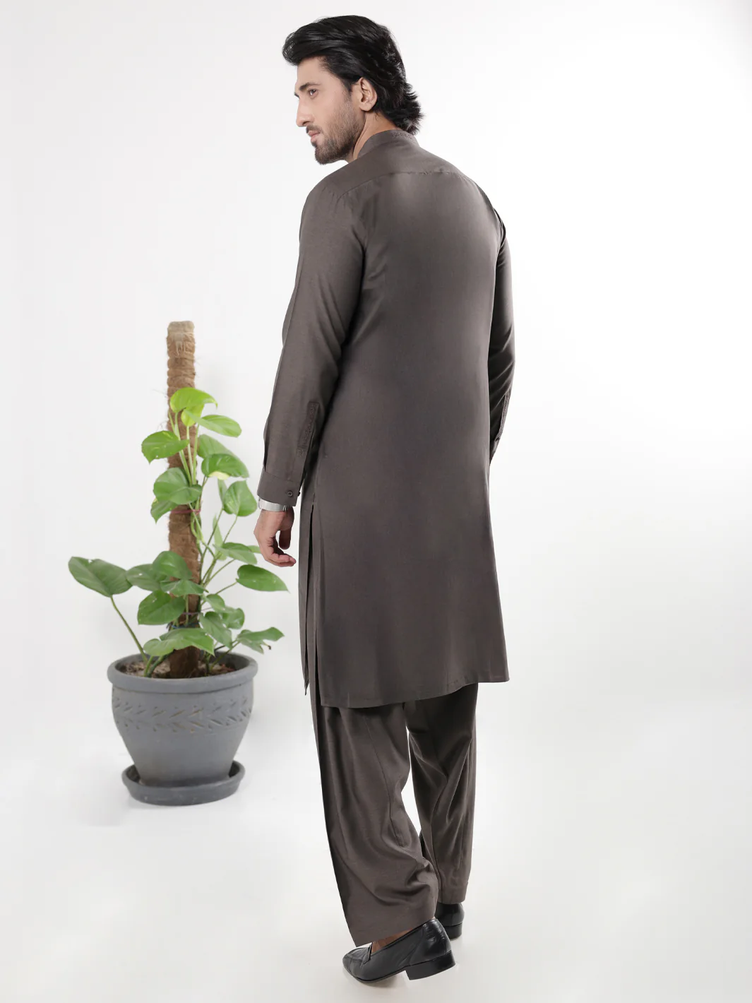 Dark Brown Blended Kameez Shalwar - AL-KS-3225 - Image 4
