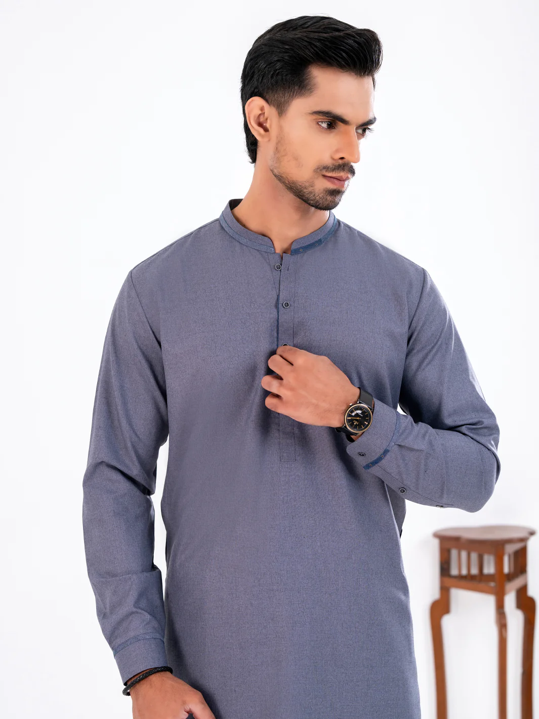 Blue Blended Kameez Shalwar - AL-KS-3227 - Image 2