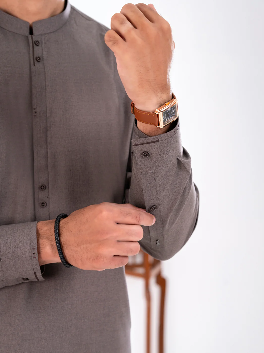 Brown Blended Kameez Shalwar - AL-KS-3228 - Image 3