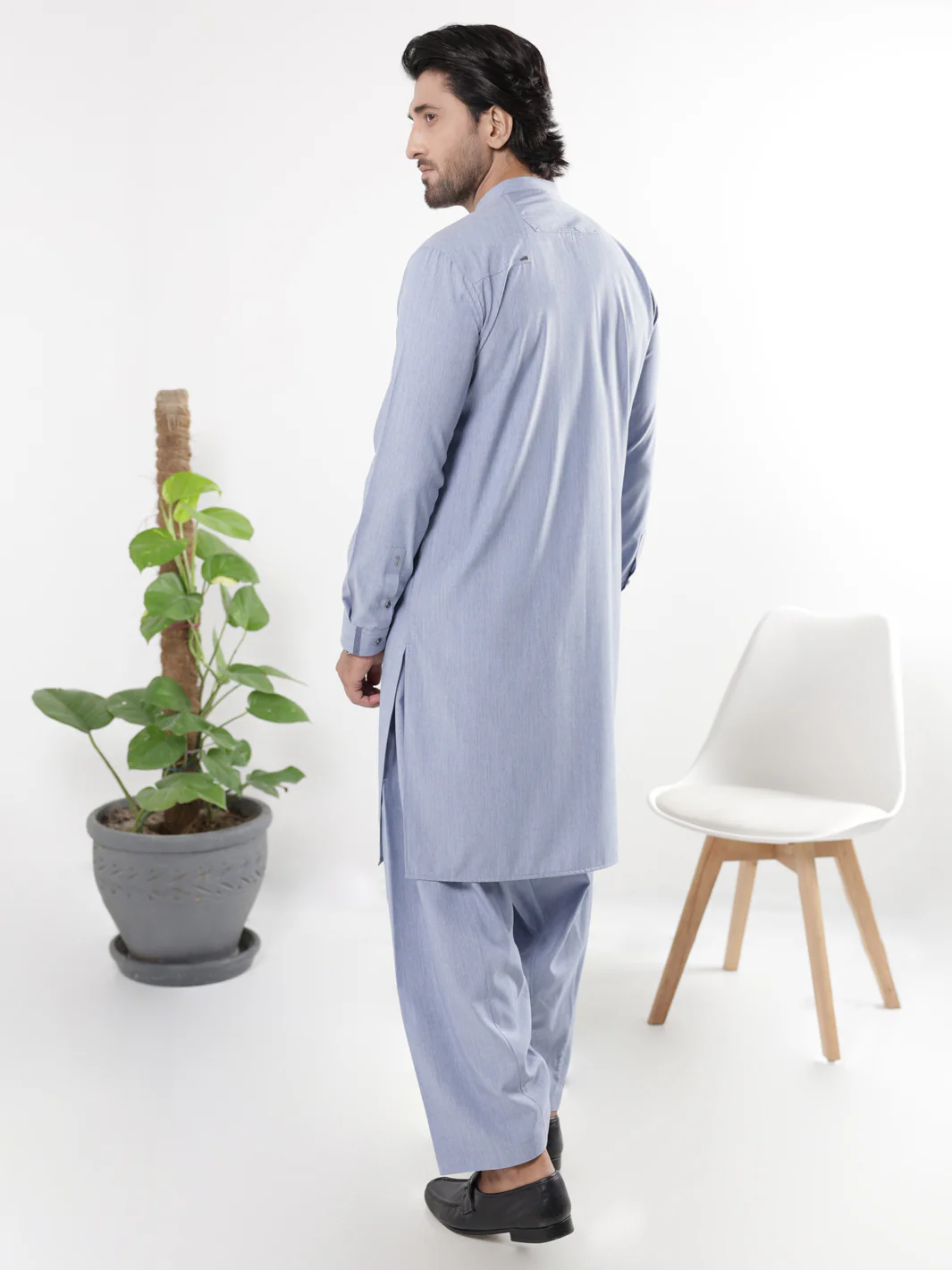 Light Blue Blended Kameez Shalwar - AL-KS-3229 - Image 4