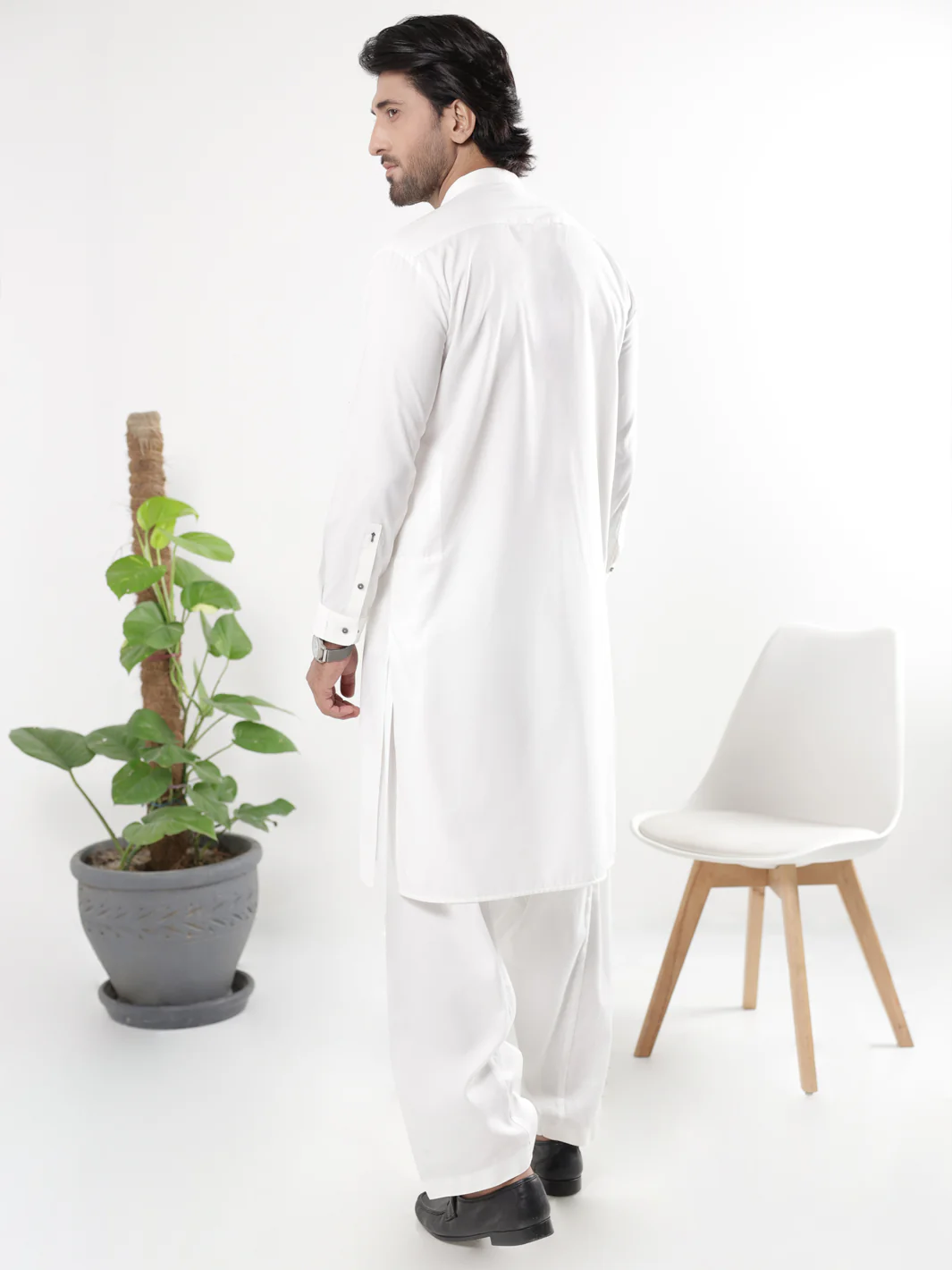 White Blended Kameez Shalwar - AL-KS-3239 - Image 3