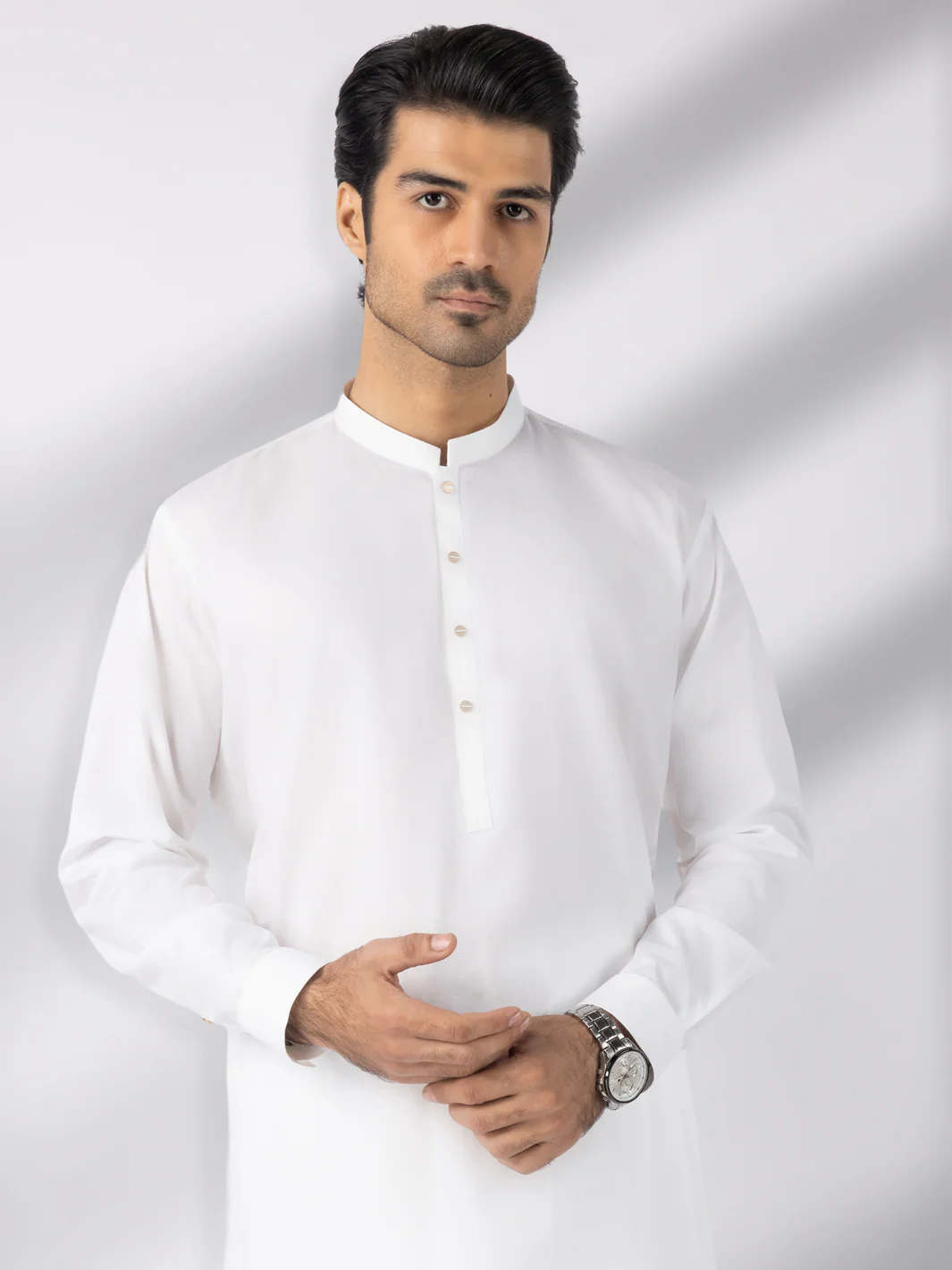 White Blended Kameez Shalwar - AL-KS-3243A - Image 3