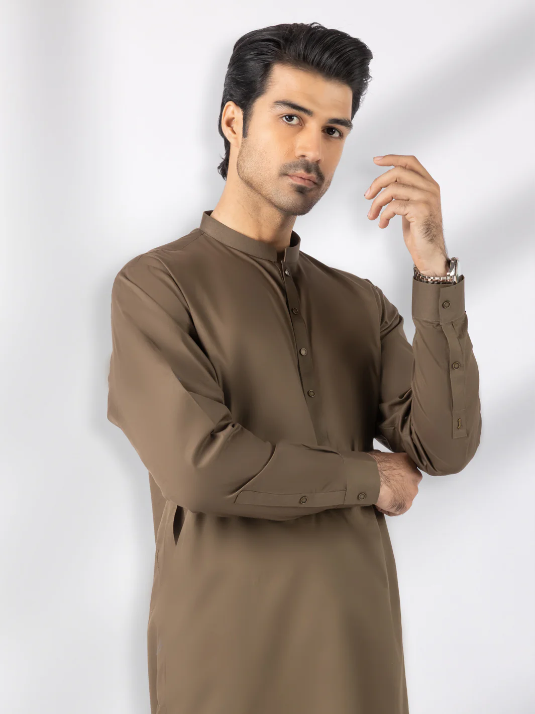 Olive Blended Kameez Shalwar - AL-KS-3243E - Image 4