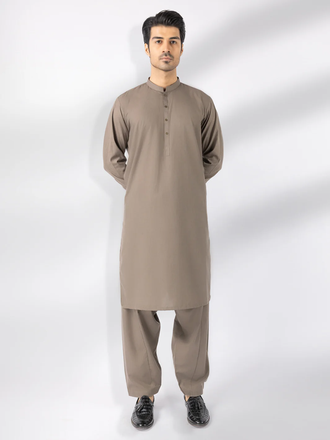 Brown Blended Kameez Shalwar - AL-KS-3244C