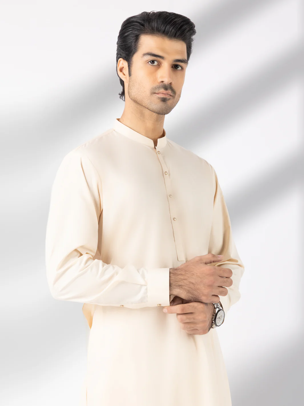 Cream Blended Kameez Shalwar - AL-KS-3247B - Image 4
