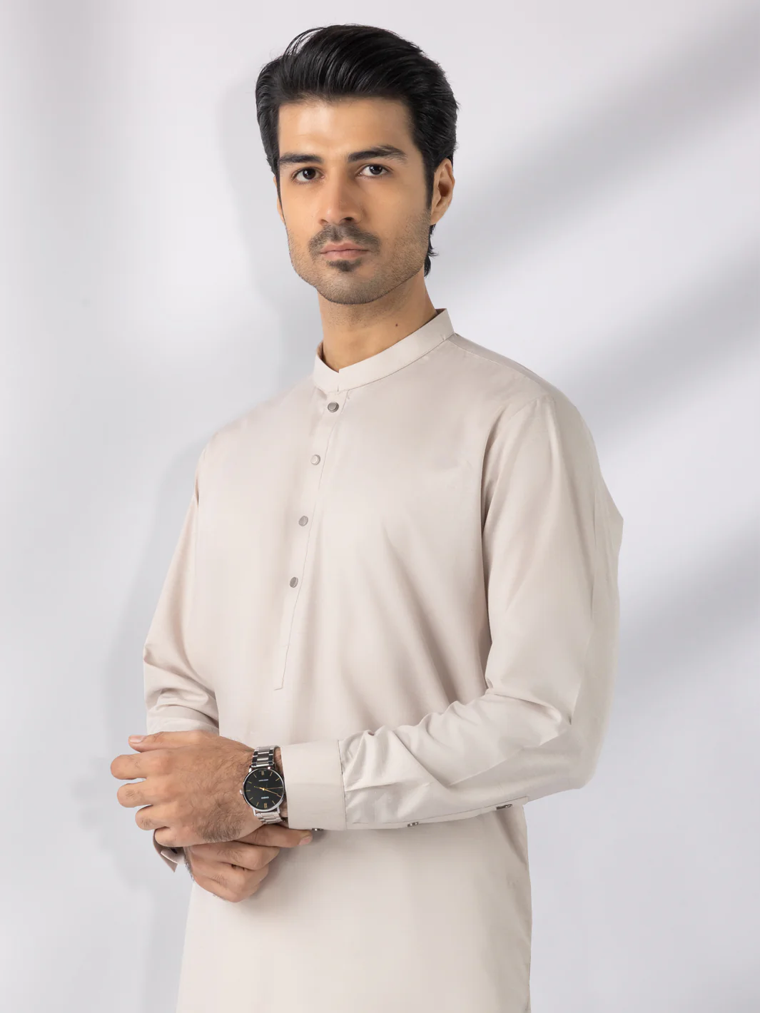 Beige Blended Kameez Shalwar - AL-KS-3247C - Image 4