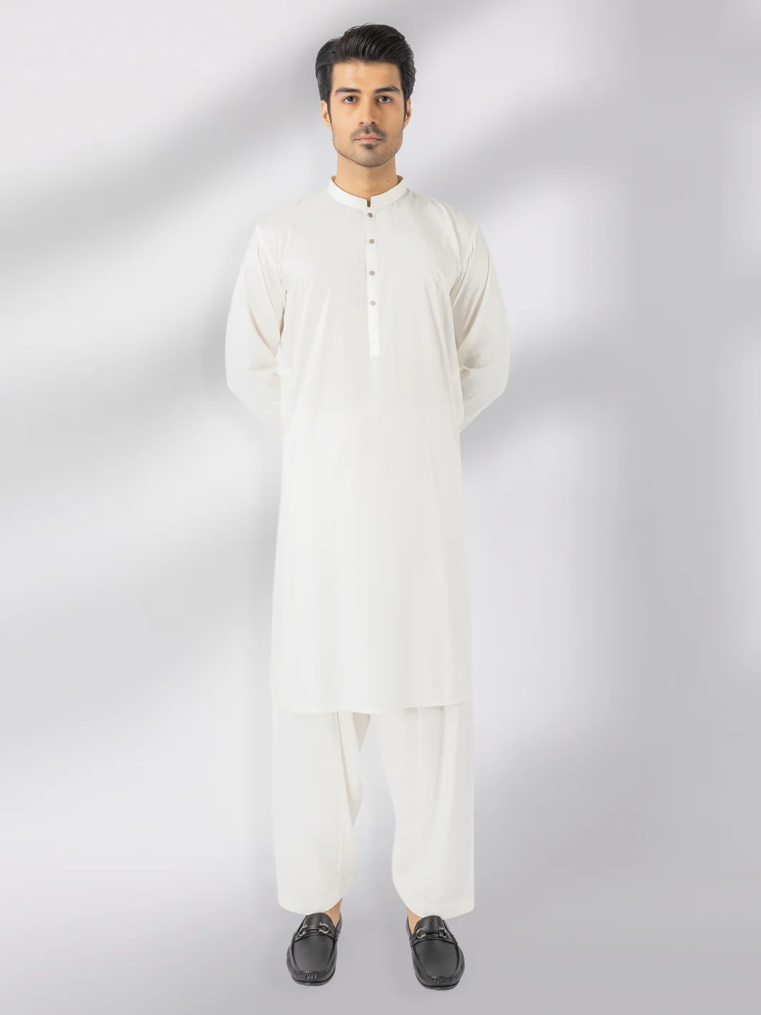 Off White Blended Kameez Shalwar - AL-KS-3247D - Image 5