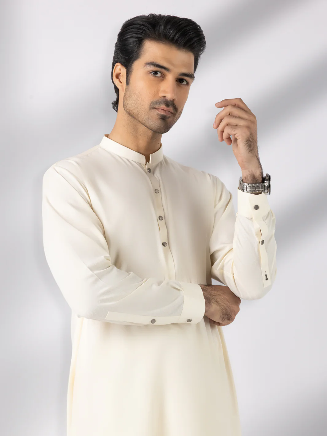 Cream Blended Kameez Shalwar - AL-KS-3247E - Image 3