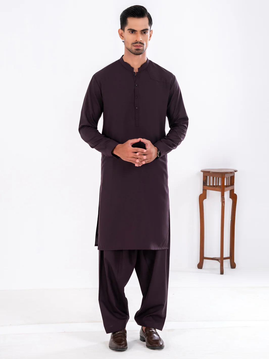 Dark Purple Blended Kameez Shalwar - AL-KS-3248