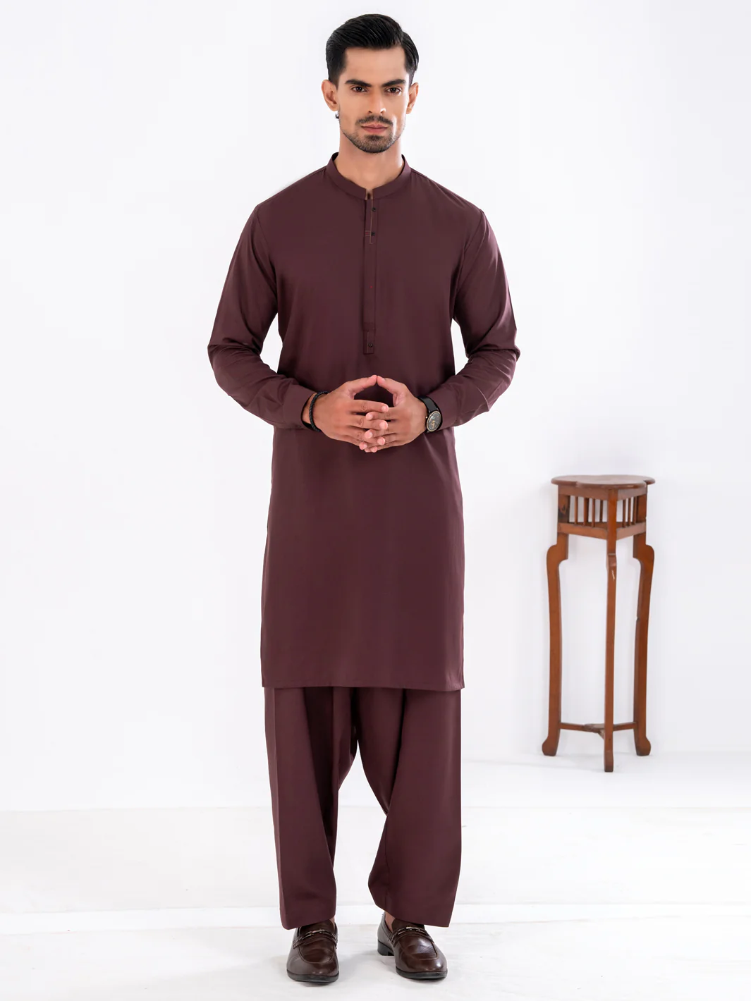 Maroon Blended Kameez Shalwar - AL-KS-3249 - Image 4
