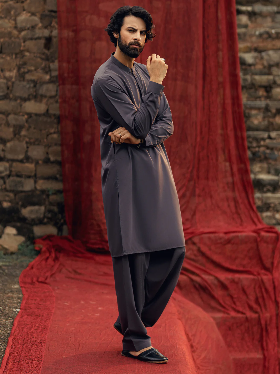 Dark Purple Semi-Formal Kameez Shalwar - AL-KS-3254 - Image 6