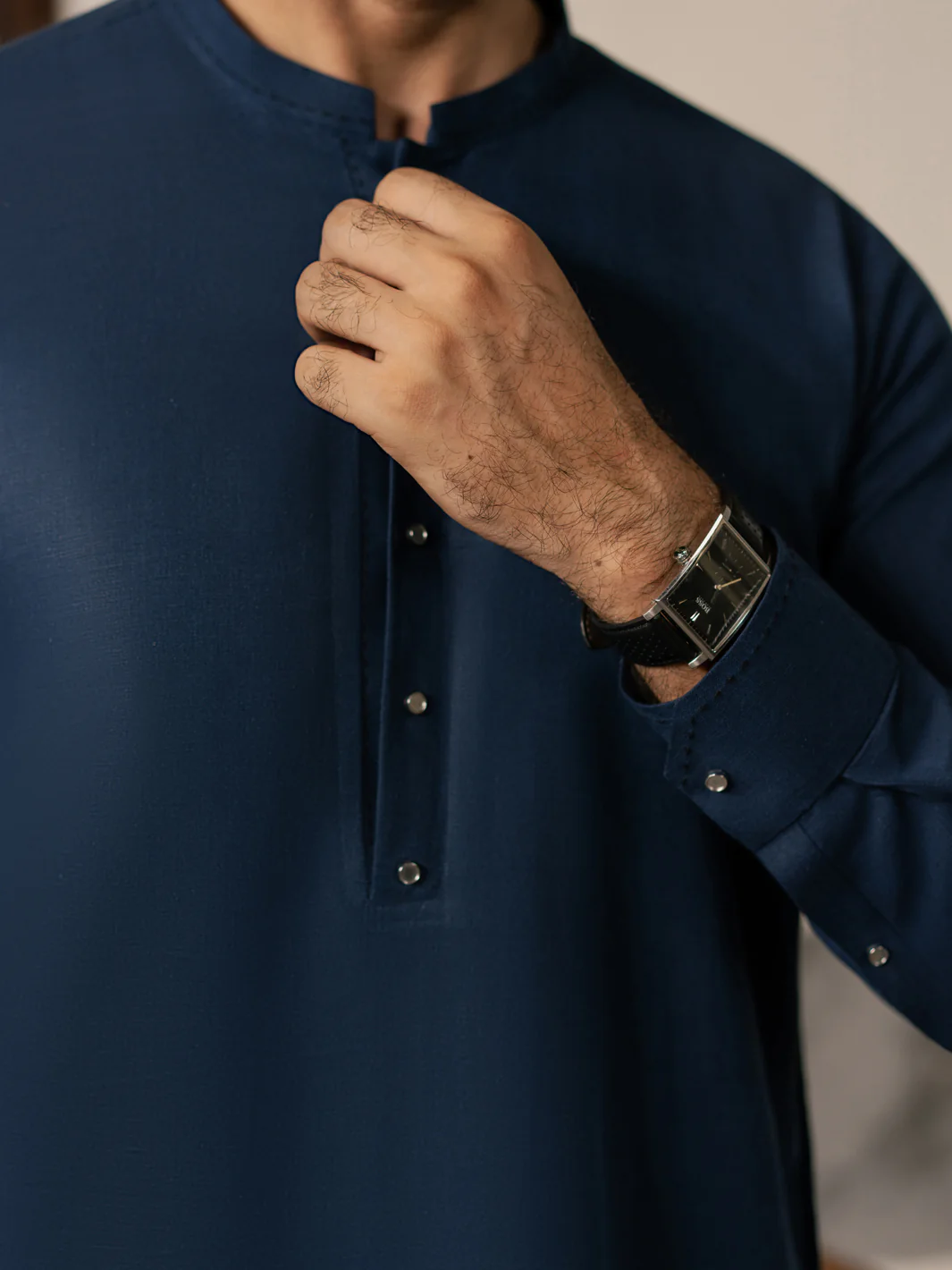 Blue Cotton-Linen Kameez Shalwar - AL-KS-3268 - Image 3