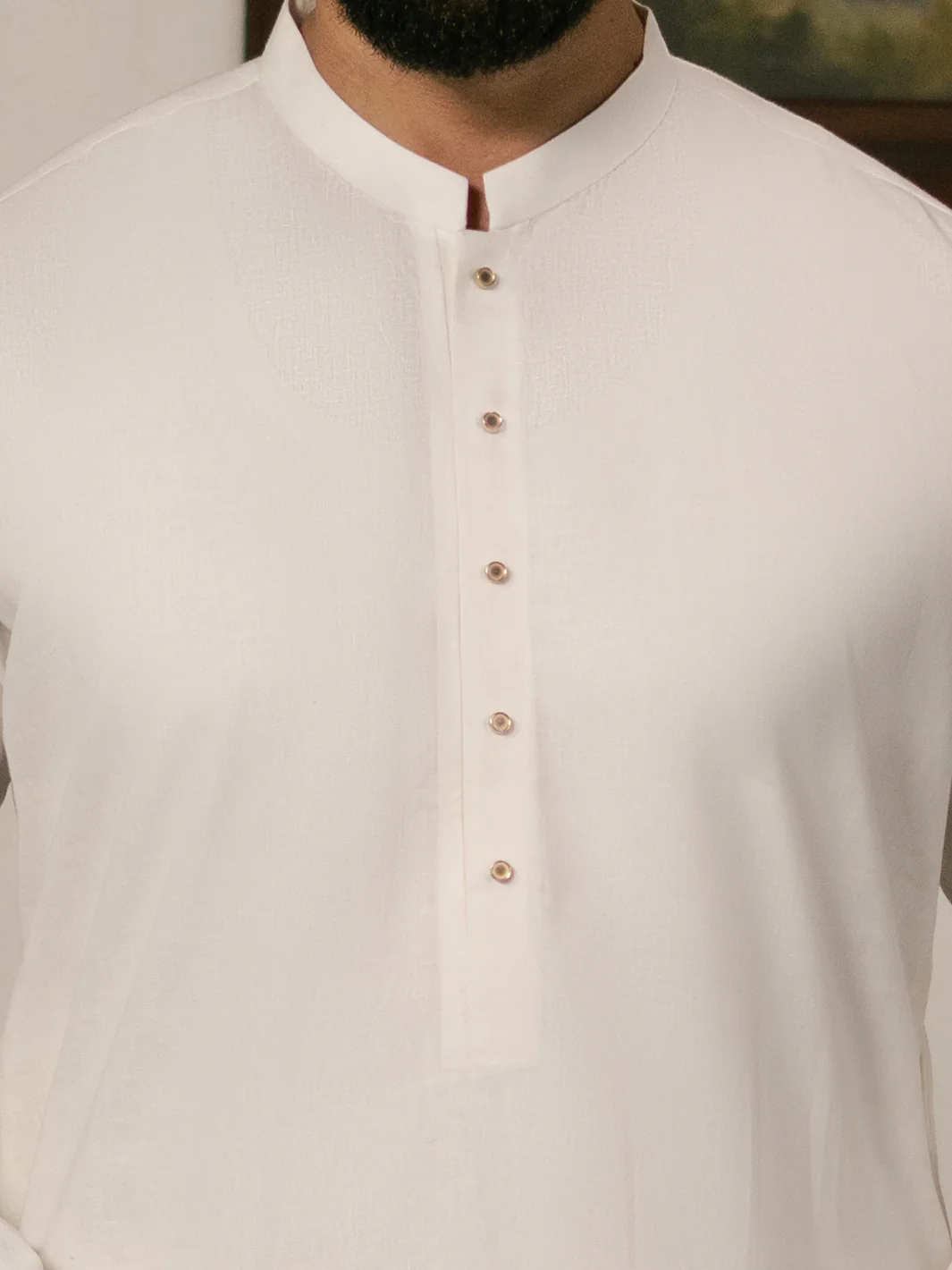 White Cotton-Linen Kameez Shalwar - AL-KS-3269 - Image 3
