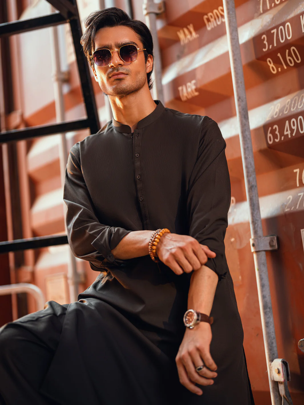 Dark Brown Kameez Shalwar - AL-KS-3272 - Image 5