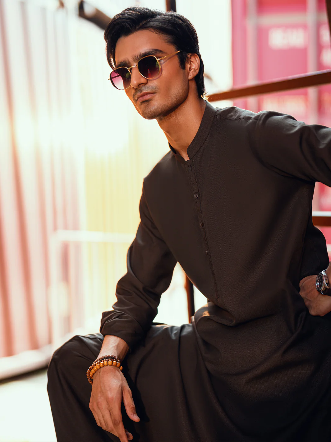 Dark Brown Kameez Shalwar - AL-KS-3272 - Image 8