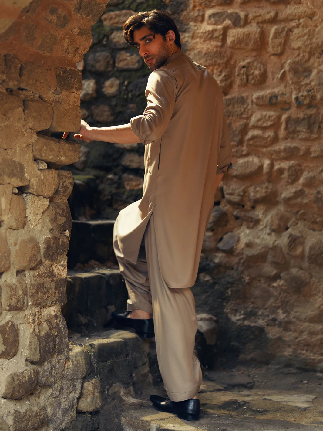 Beige Kameez Shalwar - AL-KS-3273 - Image 3
