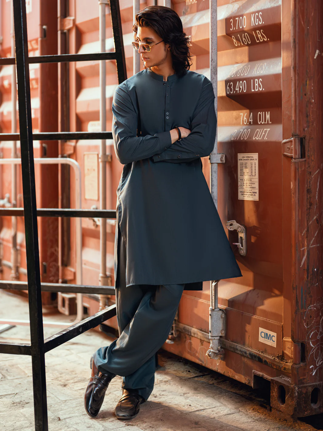 Teal Kameez Shalwar - AL-KS-3274 - Image 4