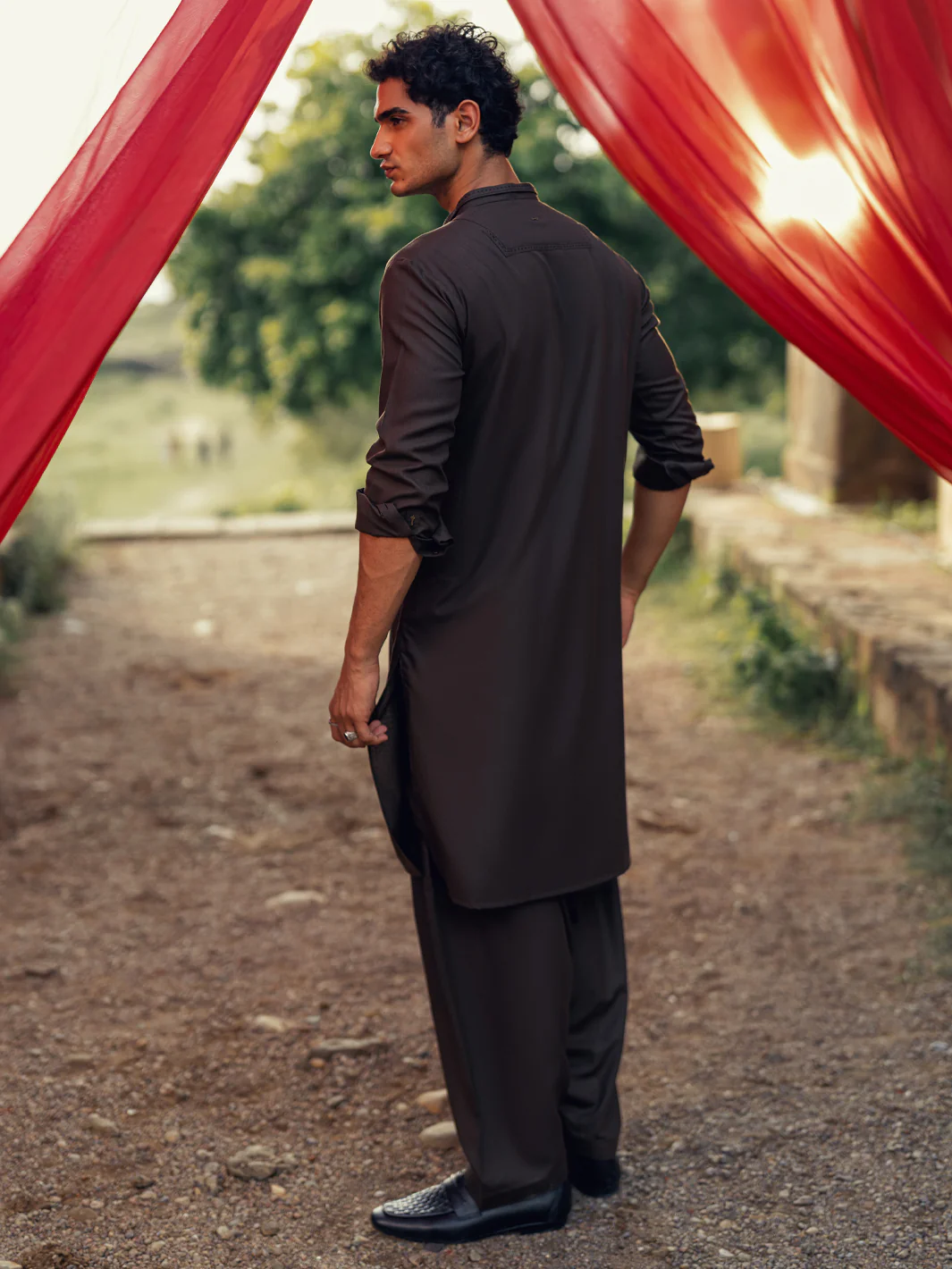 Dark Brown Kameez Shalwar - AL-KS-3275 - Image 3