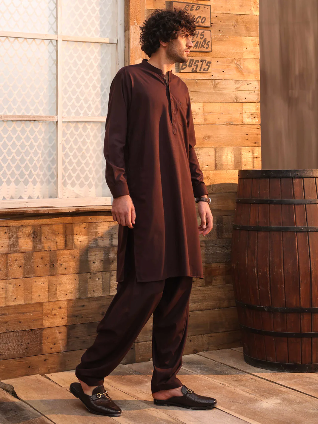 Dark Maroon Cut & Sew Kameez Shalwar - AL-KS-3309 - Image 3